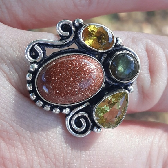 New Sunstone, Labradorite, Citrine 925 Silver Ring. - Picture 1 of 8